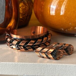 Vintage Modernist Copper Cuff Bracelet & Earrings